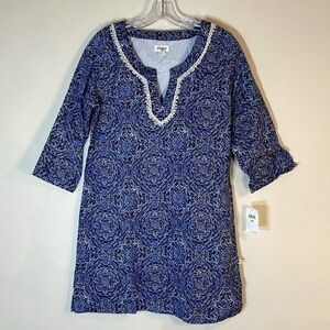 NWT. Boho Lucky Brand Cotton Blue Paisley Tunic Top/ Mini Dress. Small